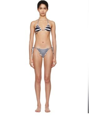 Jean Paul Gaultier Black & White Striped Triangle Bikini